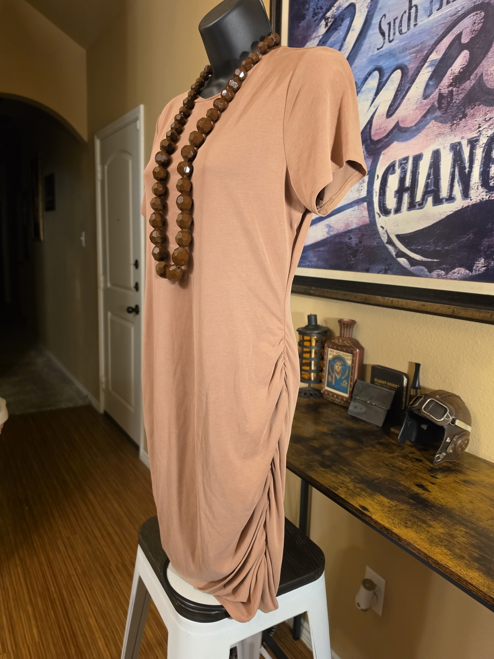 Women’s Ruched Side T-Shirt Dress in BROWN